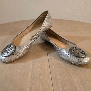 Tory Burch Silver Perforated Flats